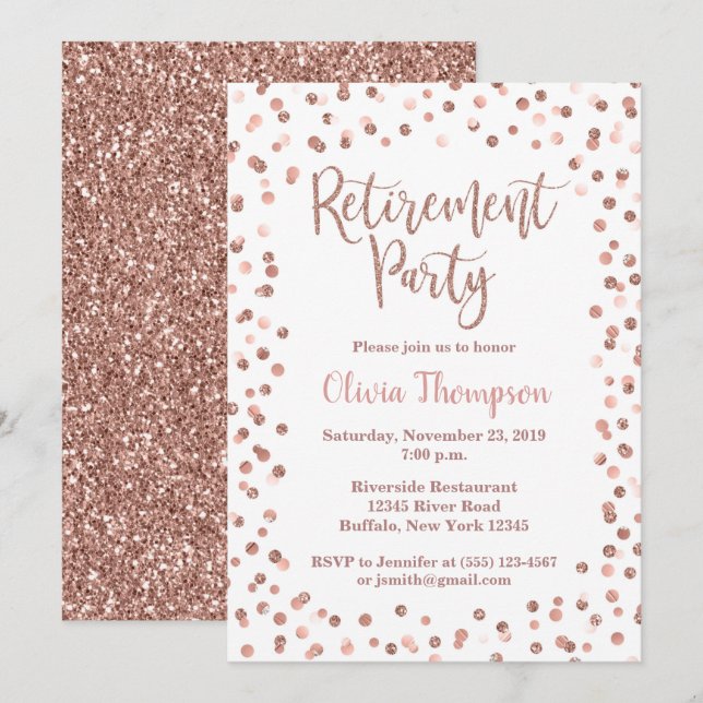 Retirement Party Invitation Rose Gold Confetti (Front/Back)