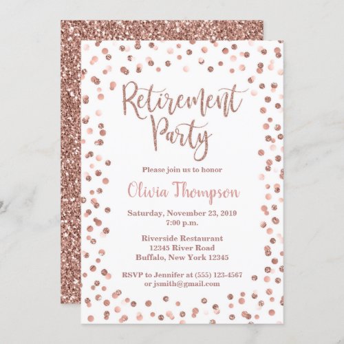 Retirement Party Invitation Rose Gold Confetti