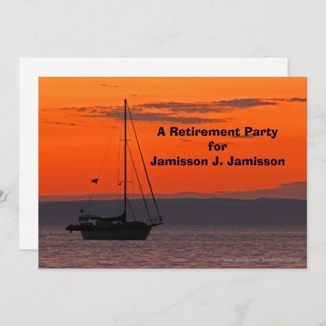 Retirement Party Invitation Sailboat at Sunset (Front/Back)