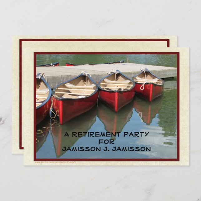Retirement Party Invitation, Three Red Canoes Invitation (Front/Back)