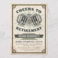 Retirement Party Invitation Vintage Cheers & Beer