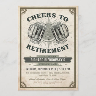 Retirement Party Invitation Vintage Cheers & Beer
