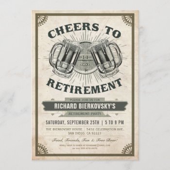 Retirement Party Invitation Vintage Cheers & Beer by Anything_Goes at Zazzle