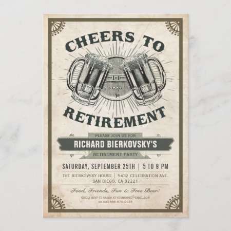 Retirement Party Invitation Vintage Cheers & Beer