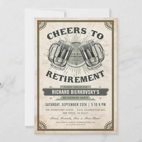 Retirement Party Invitation Vintage Cheers  Beer
