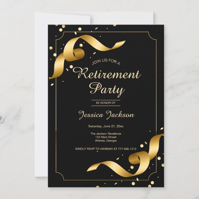 Retirement Party Invitation with Gold Ribbons (Front)