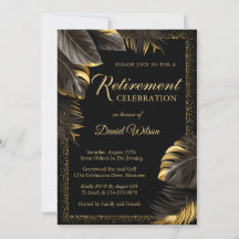 Retirement Party Invitations Black Gold Surprise