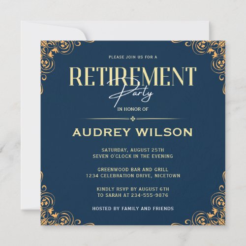 Retirement Party Invitations Blue Navy