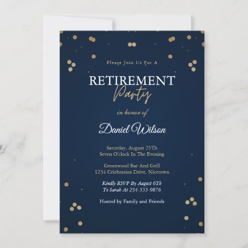 Retirement Party Invitations Blue Navy And Gold