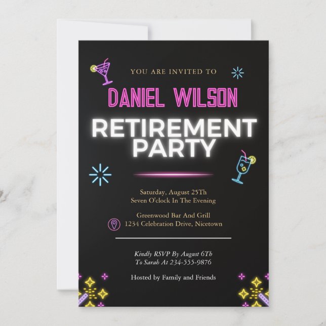 Retirement Party Invitations Colorful Neon Modern (Front)