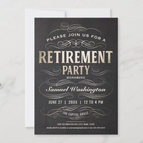 Retirement Party Invitations Gold Foil Scrollwork