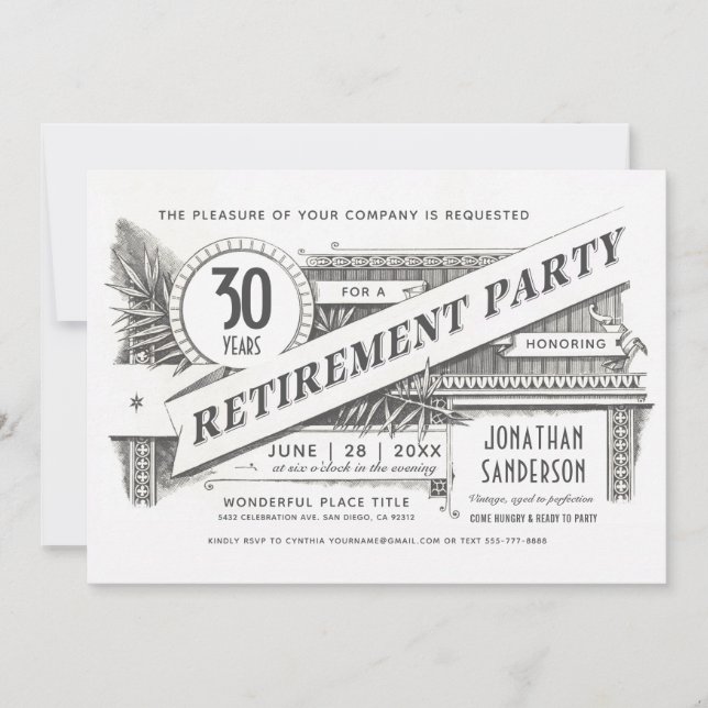 Retirement Party Invitations | Supreme Vintage (Front)