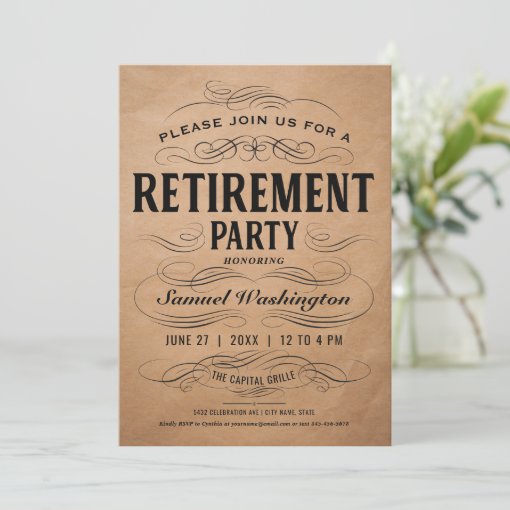 Retirement Party Invitations Vintage Scrollwork | Zazzle