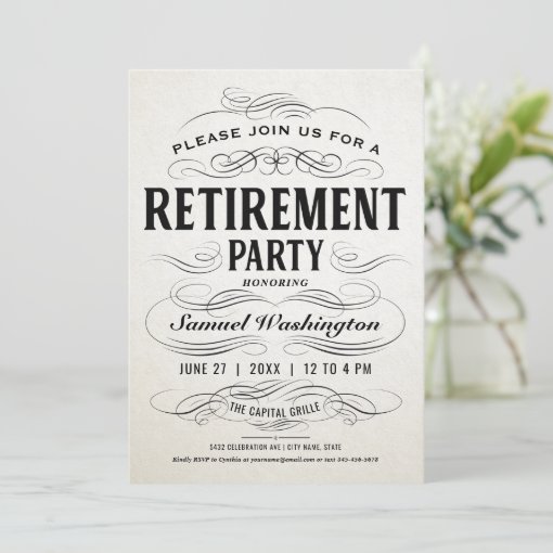 Retirement Party Invitations Vintage Scrollwork | Zazzle