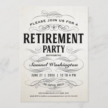 Retirement Party Invitations Vintage Scrollwork by Anything_Goes at Zazzle