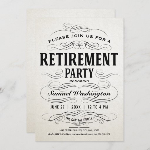 Retirement Party Invitations Vintage Scrollwork | Zazzle