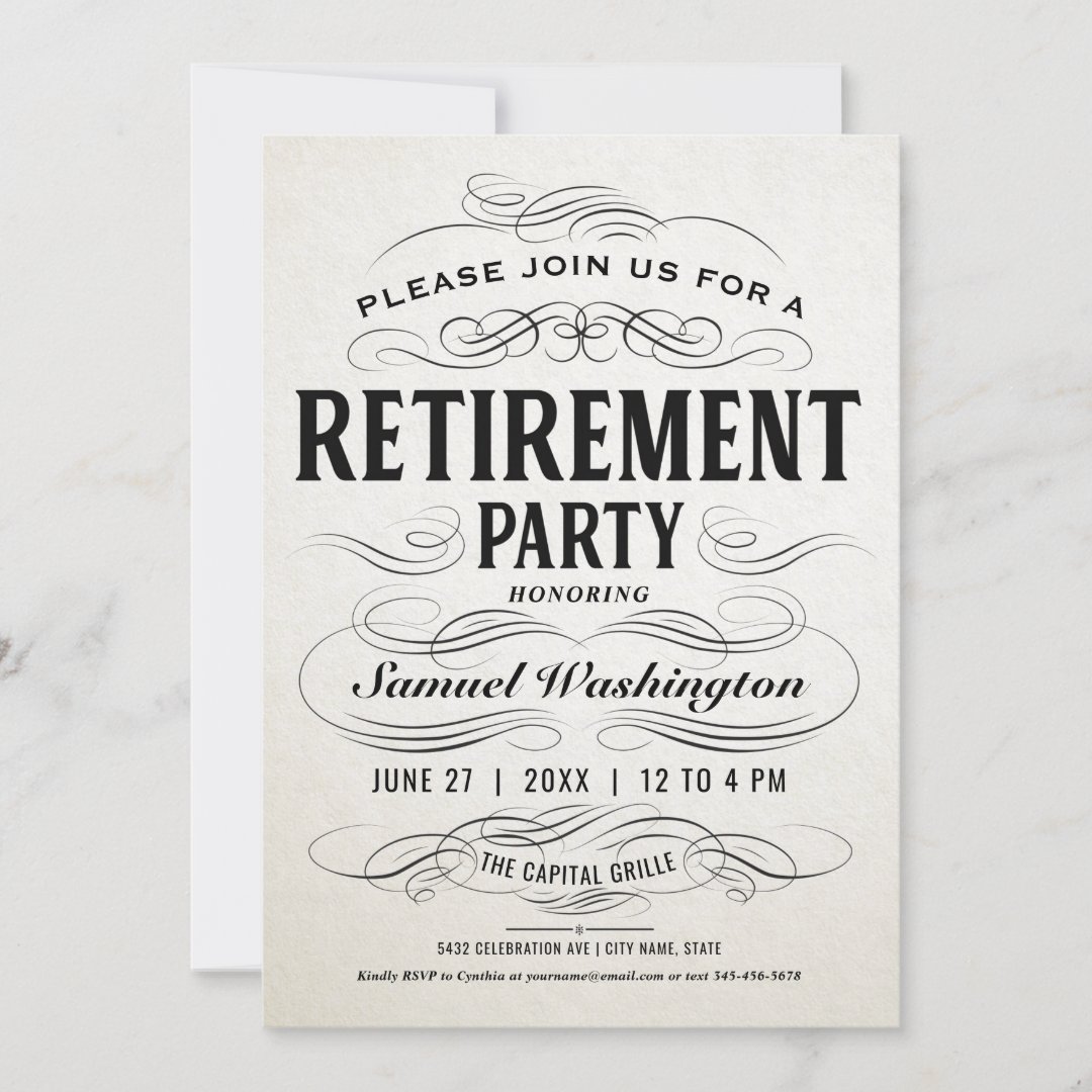 Retirement Party Invitations Vintage Scrollwork | Zazzle