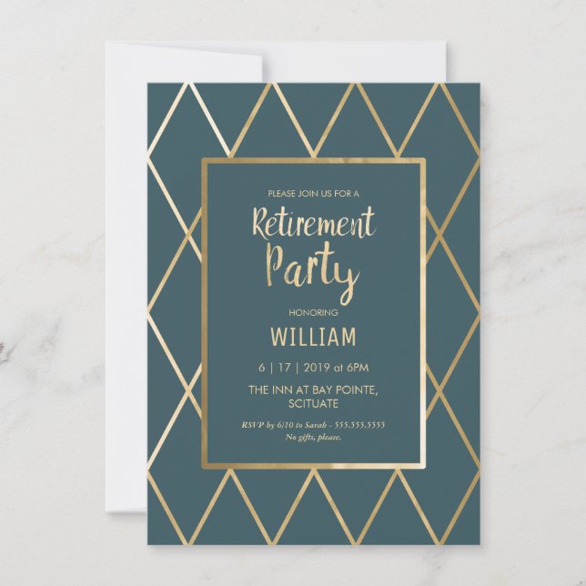 Retirement Party Invite - Gold Elegant, Simple (Front)