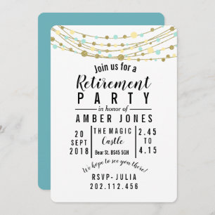 retirement Party Invite teal and gold glitter