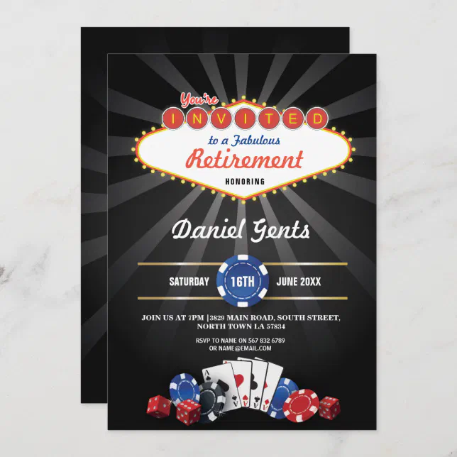 Retirement Party Las Vegas Casino Dice Invite | Zazzle