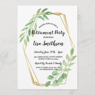 Retirement Party Leaves Gold Frame Summer Invite