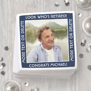 Retirement Party Look Who's Photo Navy Blue White Napkins
