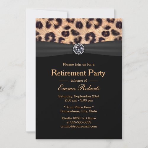 Retirement Party Luxury Diamond  Leopard Print Invitation