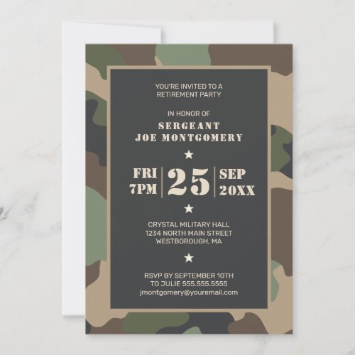 Retirement Party Military Woodland Camouflage