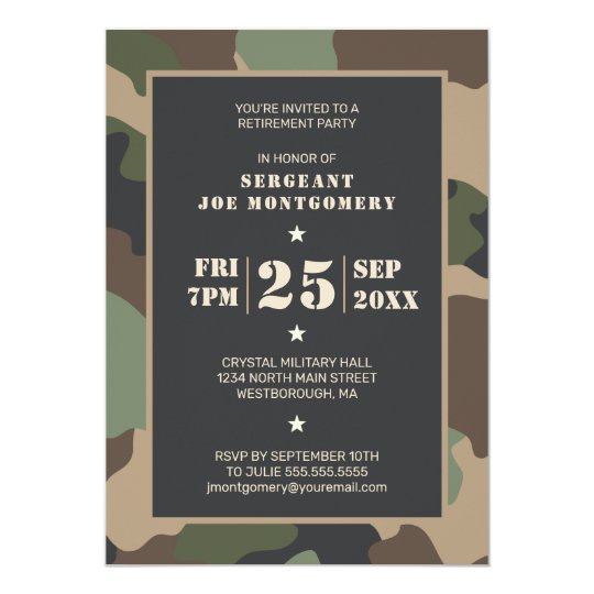 Retirement Party Military Woodland Camouflage Invitation | Zazzle.com