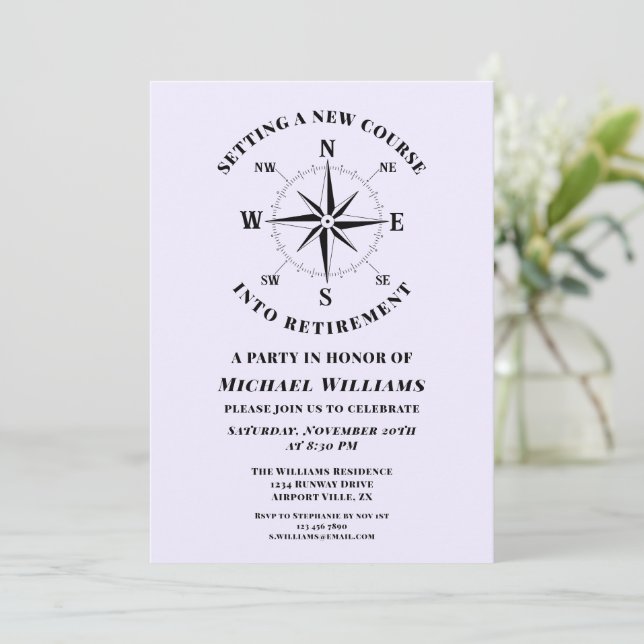 Retirement Party Minimalist Compass Bearing Invitation (Standing Front)