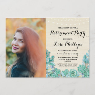 Retirement Party Mint Floral Succulents Photo Invitation