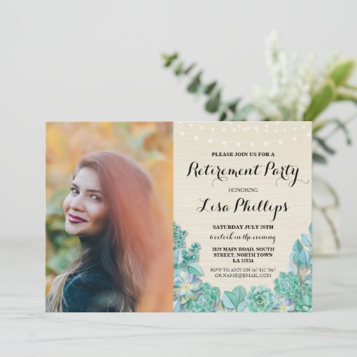 Retirement Party Mint Floral Succulents Photo Invitation Zazzle