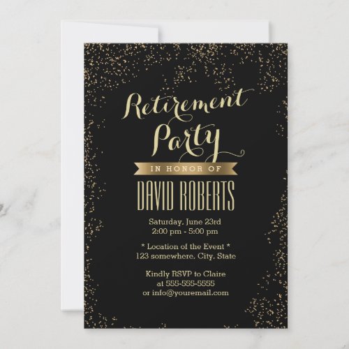 Retirement Party Modern Gold Confetti Invitation