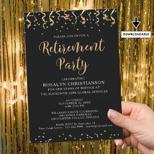 Retirement Party Modern Gold Confetti Streamers Invitation
