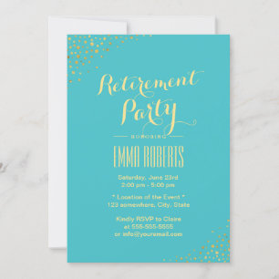 Retirement Party Modern Gold Dots Turquoise Invitation