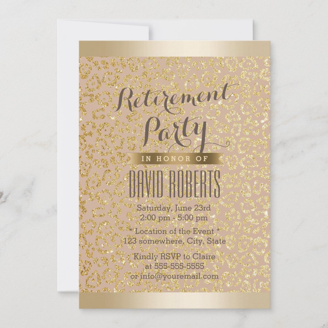 Retirement Party Modern Gold Leopard Print Invitation | Zazzle