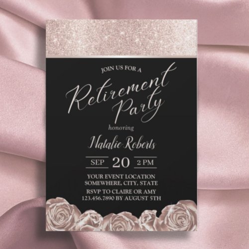 Retirement Party Modern Rose Gold Foil Flowers Invitation