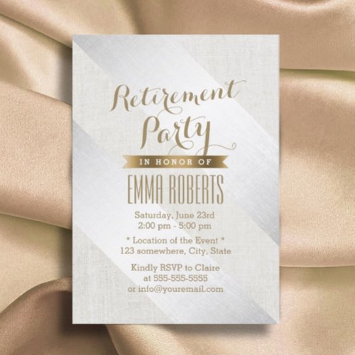 Retirement Party Modern Silver Gold Elegant Linen Invitation