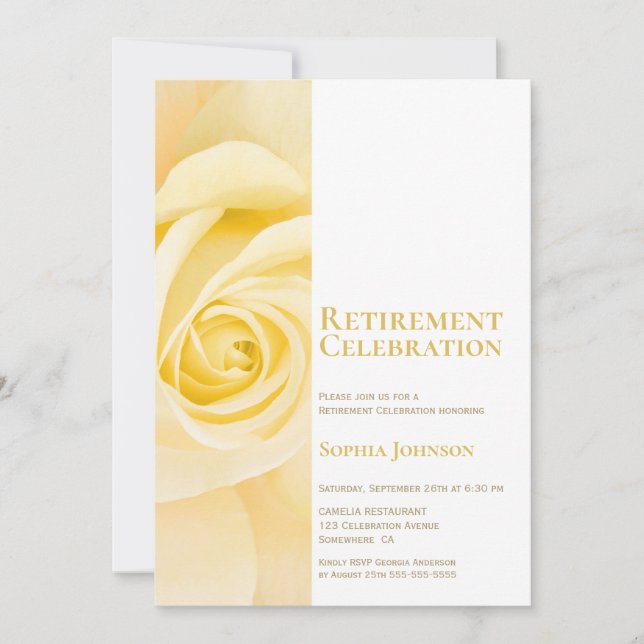Retirement Party Modern Yellow Rose Invitation (Front)