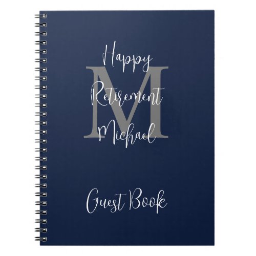 Retirement Party Monogram Blue Gray White Guest Notebook