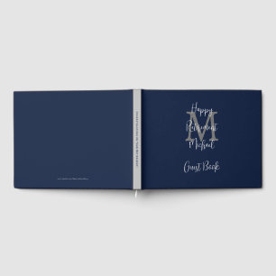 Retirement Party Monogram Blue Gray White Sign-In Guest Book
