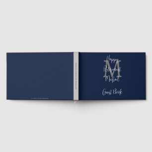 Retirement Party Monogram Blue Gray White Sign-In Guest Book