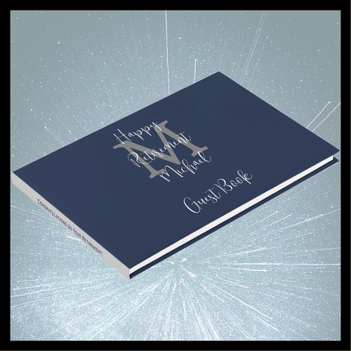 Retirement Party Monogram Blue Gray White Sign_In Guest Book
