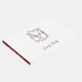 Retirement Party Monogram White Burgundy Sign-In