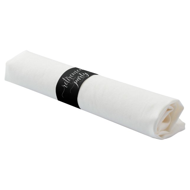 Retirement Party Napkin Band Elegant Silver, Black (Angled)