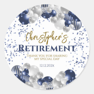 Retirement Party Navy Balloons Classic Round Sticker