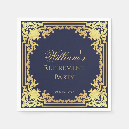 Retirement Party Navy Blue and Gold Elegant Script