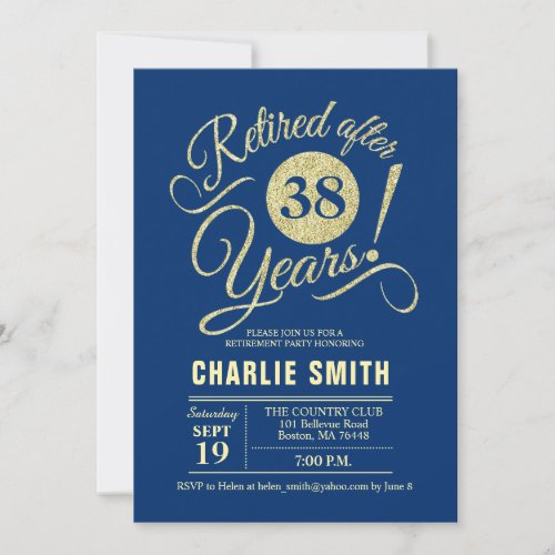 Retirement Party _ Navy Blue Gold Invitation
