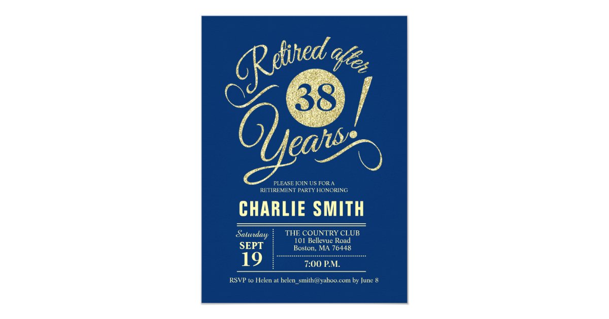 Retirement Party Navy Blue Gold Invitation