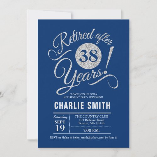Retirement Party _ Navy Blue Silver Invitation